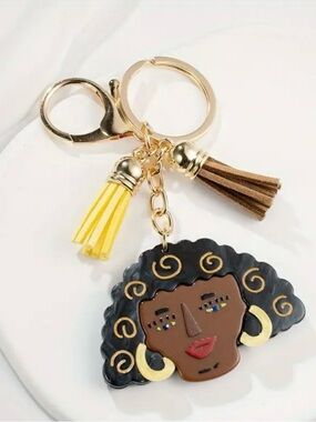 African Girl Pendant Car, Bag, or Key Ring. Metallic